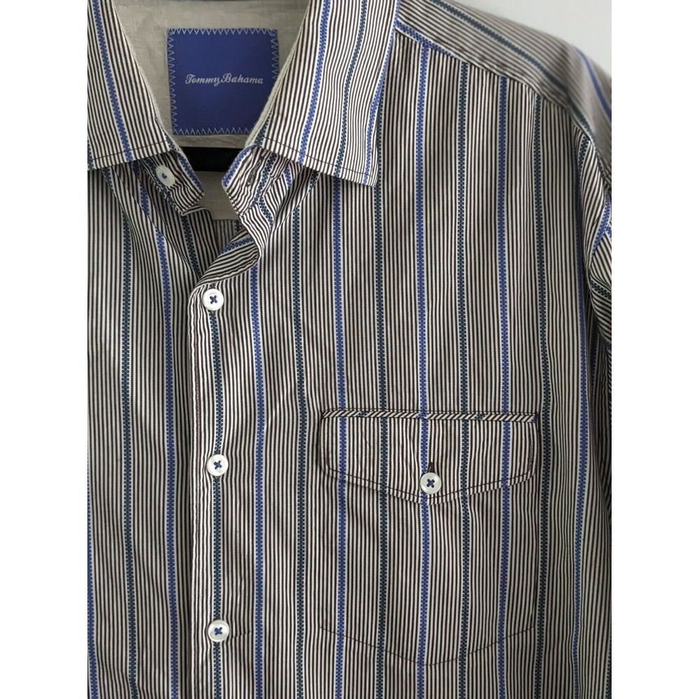 Tommy Bahama Men's Long Sleeve Button Down Shirt Size Blue Gray Striped 2XL XXL